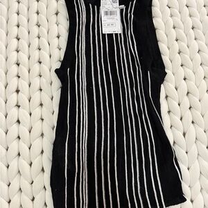 Mango Black Top with White Stripes